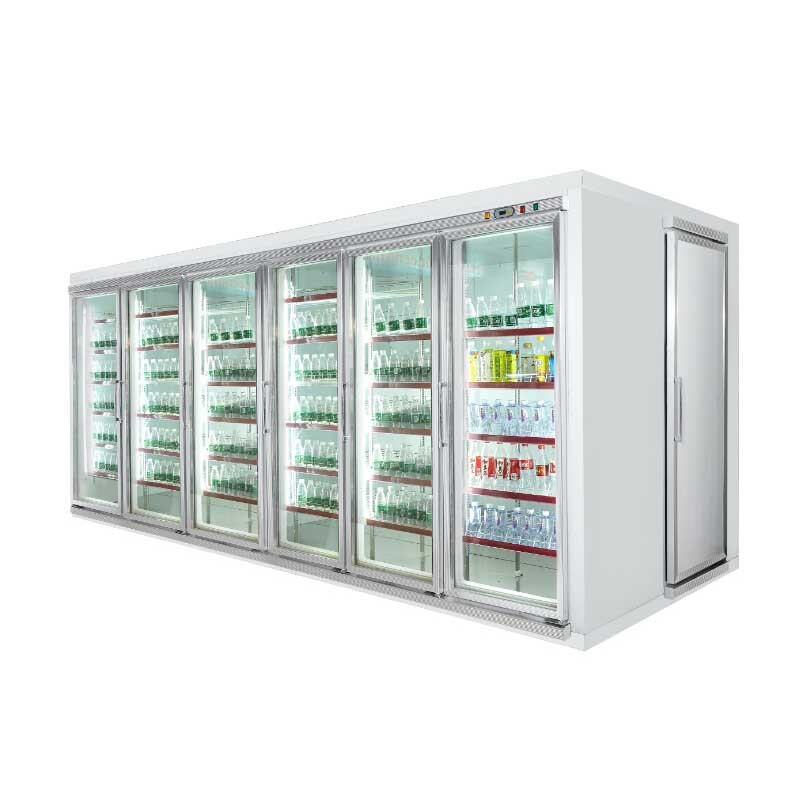 Cửa kính lạnh Hiển thị máy làm lạnh / Đi bộ trong tủ đông Blast với kệ trưng bày cho thịt và rau