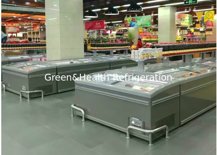 8 Ft siêu thị lớn đảo hiển thị cửa kính trượt Tủ đông để lưu trữ gà
