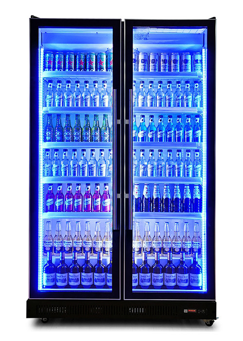 Fan làm mát thương mại hiển thị Chiller nhiều cửa kính Dazzle Đen đồ uống hiển thị tủ lạnh