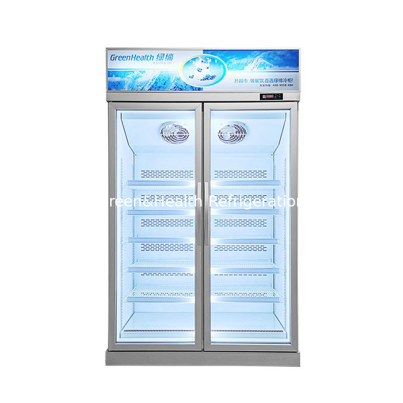 Chuỗi cửa hàng có thể điều chỉnh kệ 2 cửa kính tủ đông lạnh cho thực phẩm đông lạnh với quạt làm mát