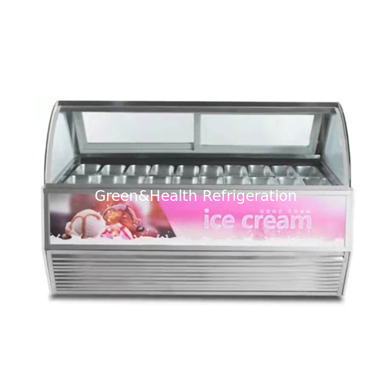 Thép không gỉ Ice Cream Display Showcase với số lượng nồi tùy chỉnh và cửa trượt