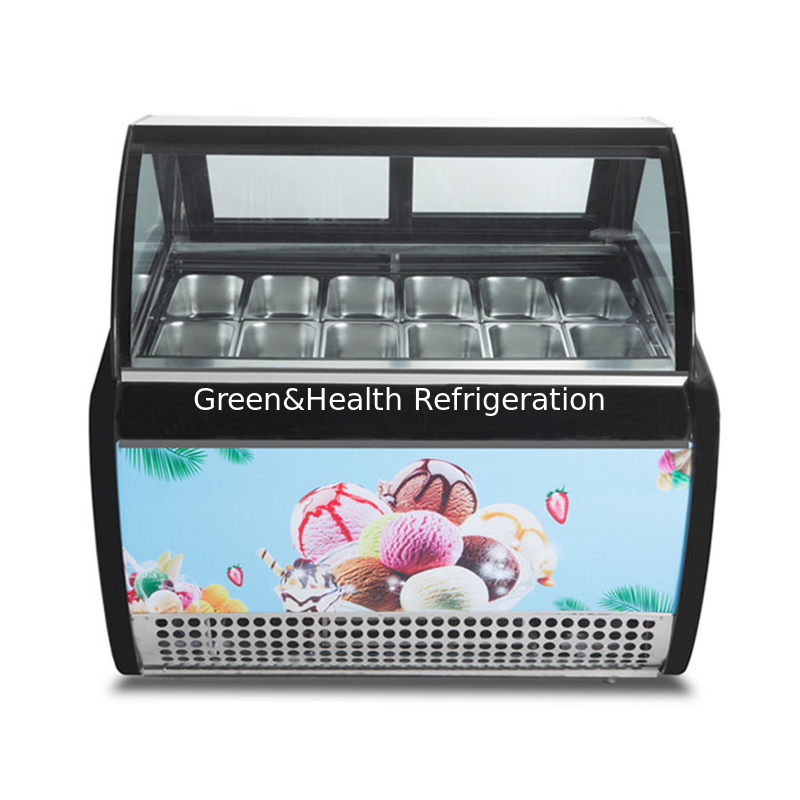 Thép không gỉ Ice Cream Display Showcase với số lượng nồi tùy chỉnh và cửa trượt