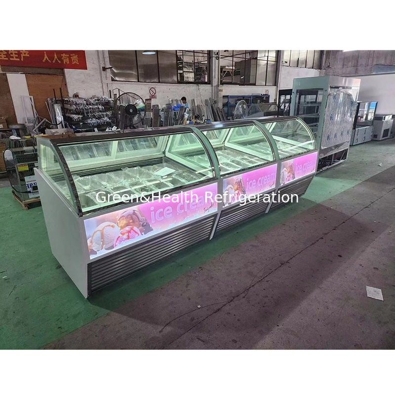 Thép không gỉ Ice Cream Display Showcase với số lượng nồi tùy chỉnh và cửa trượt
