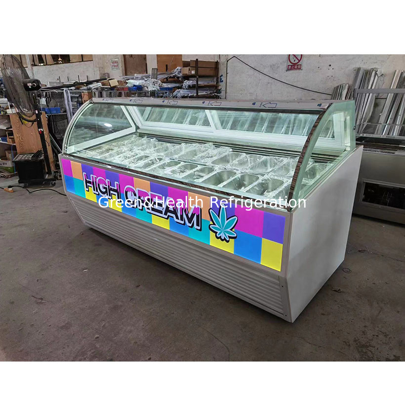 Thép không gỉ Ice Cream Display Showcase với số lượng nồi tùy chỉnh và cửa trượt