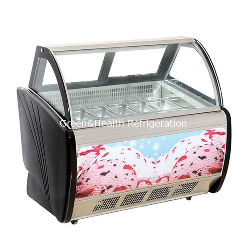 Thép không gỉ Ice Cream Display Showcase với số lượng nồi tùy chỉnh và cửa trượt