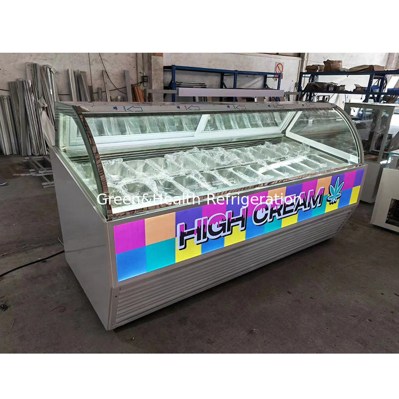 Gelato hiển thị trên bàn làm lạnh với kính chống sương Danfoss nén và làm mát không khí năng động