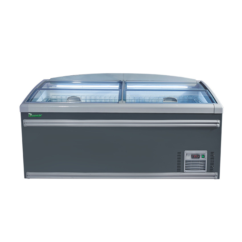 8 Ft siêu thị lớn đảo hiển thị cửa kính trượt Tủ đông để lưu trữ gà