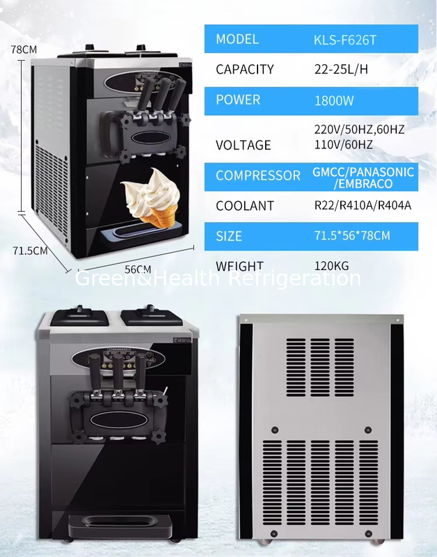 3 hương vị sàn đứng 304 thép không gỉ Máy làm kem với máy quay