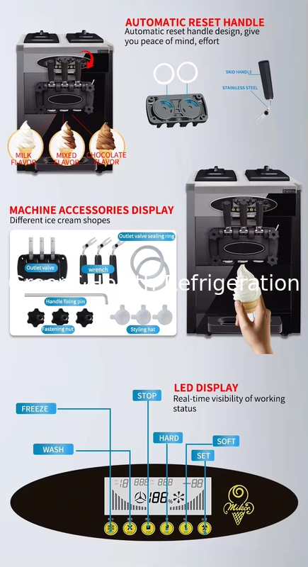 3 hương vị sàn đứng 304 thép không gỉ Máy làm kem với máy quay