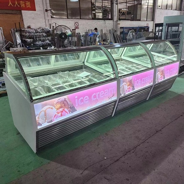 Cửa hàng kem Scoop Ice Cream Display Freezer Gelato Freezer Với kính cong