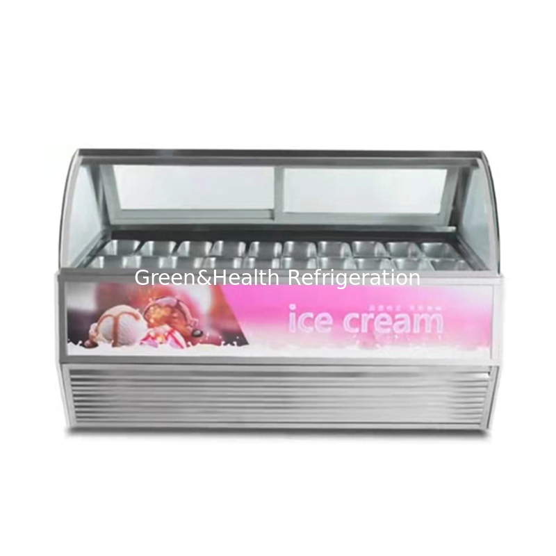 Đỏ Xanh Đen Màu Đen Curved cửa trượt Ice Cream hiển thị Tủ đông