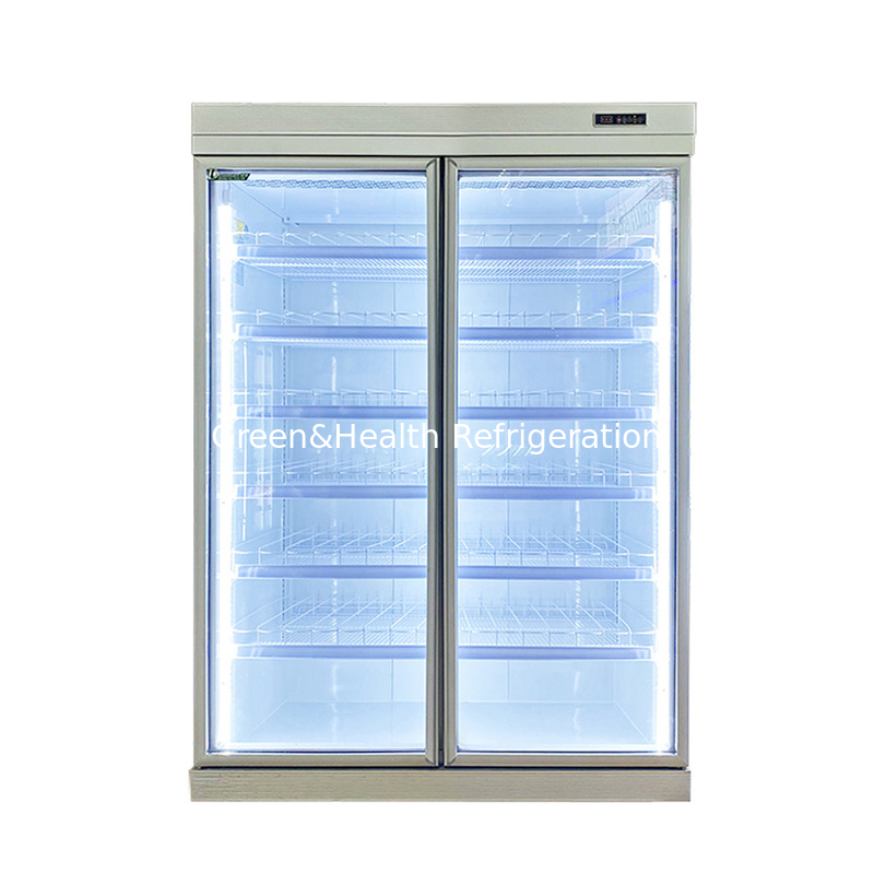 Thương mại -18C tự chứa thẳng đứng hiển thị cửa kính tủ lạnh cho thực phẩm đông lạnh