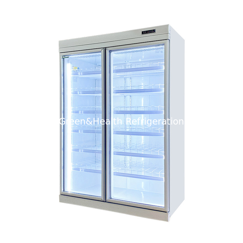 Thương mại -18C tự chứa thẳng đứng hiển thị cửa kính tủ lạnh cho thực phẩm đông lạnh