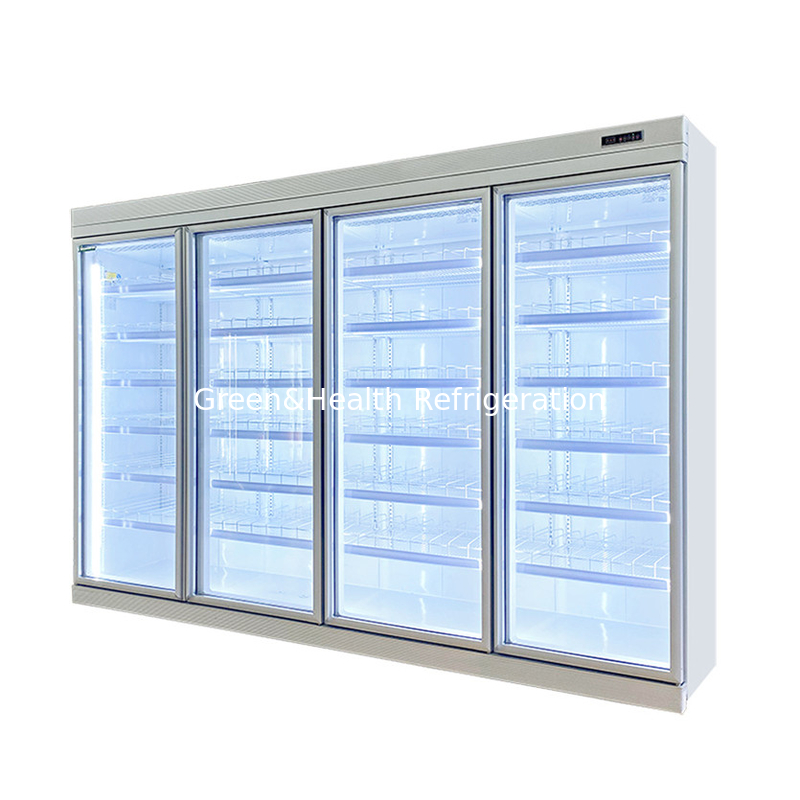 Thương mại -18C tự chứa thẳng đứng hiển thị cửa kính tủ lạnh cho thực phẩm đông lạnh
