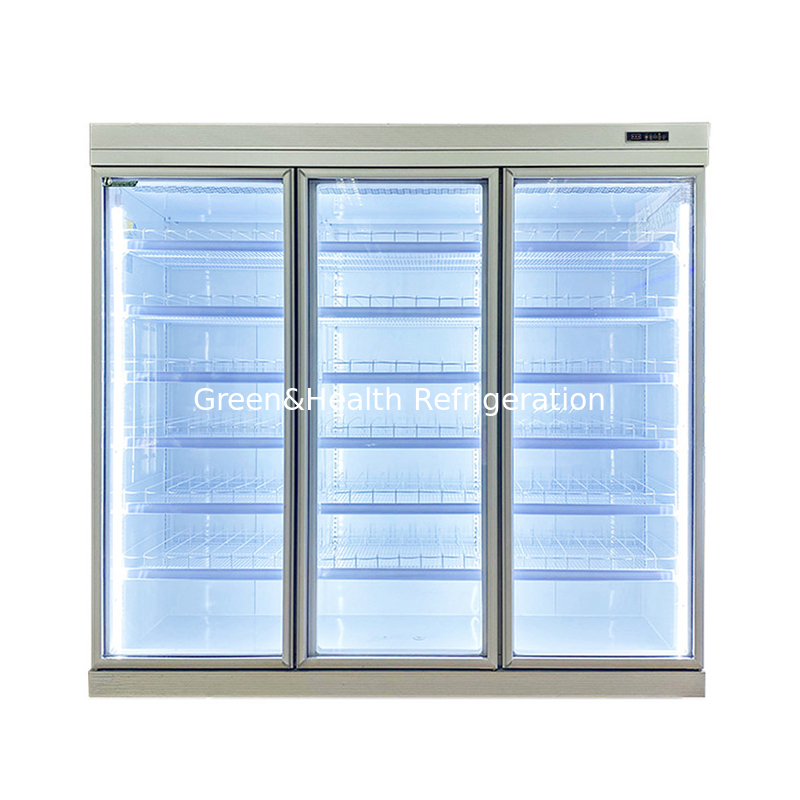 Thương mại -18C tự chứa thẳng đứng hiển thị cửa kính tủ lạnh cho thực phẩm đông lạnh
