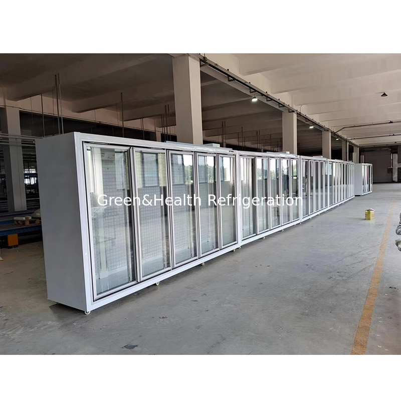 Thương mại -18C tự chứa thẳng đứng hiển thị cửa kính tủ lạnh cho thực phẩm đông lạnh