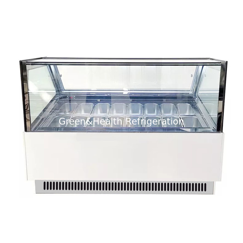 Cửa hàng kem Scoop Ice Cream Display Freezer Gelato Freezer Với kính cong