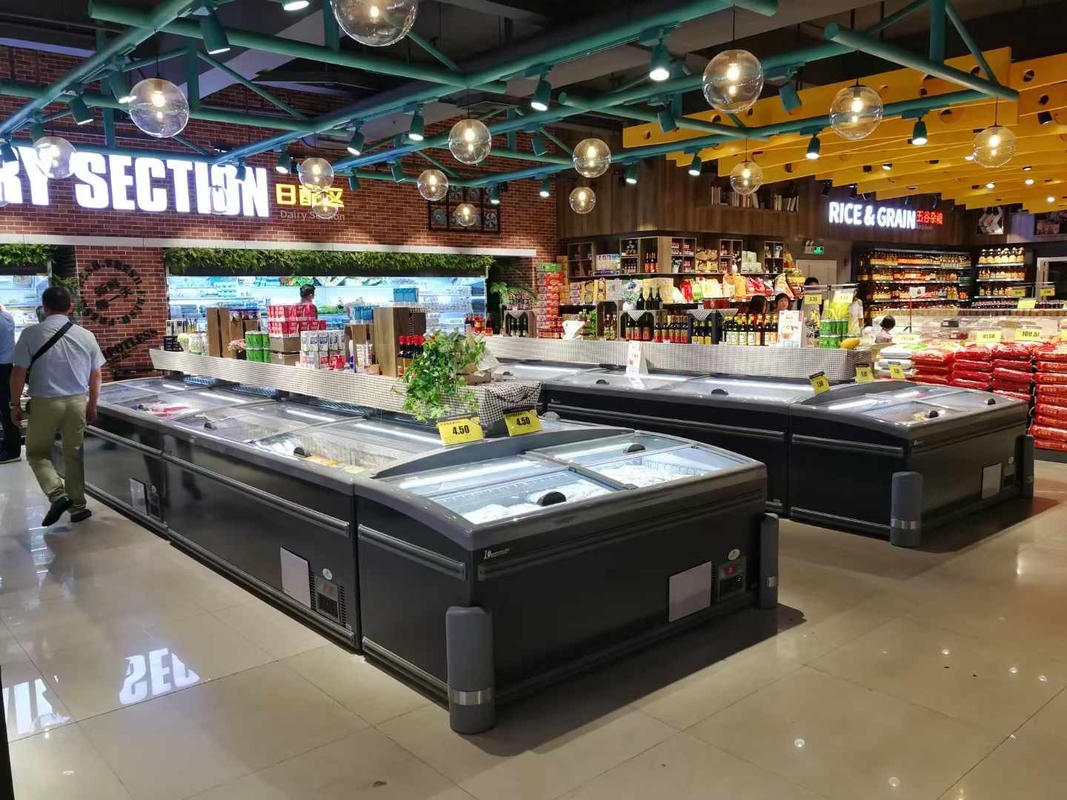 Hệ thống làm mát trực tiếp Máy đông thương mại hiển thị với nhiệt độ -18-22°C và khối lượng 630L