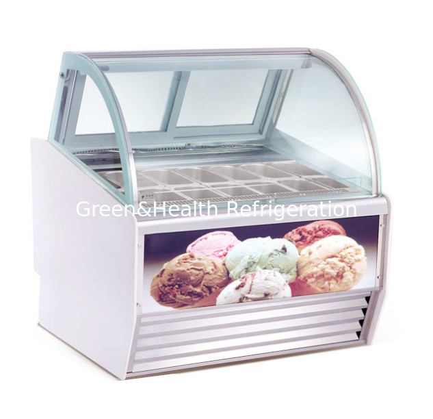 Cửa hàng kem Scoop Ice Cream Display Freezer Gelato Freezer Với kính cong