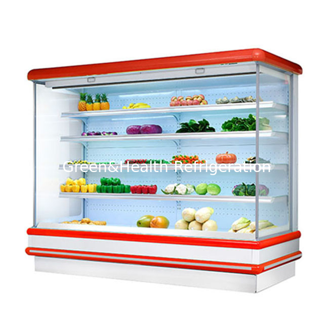 Multideck mở máy lạnh cho siêu thị hiển thị trái cây đèn LED ánh sáng kính đông lạnh