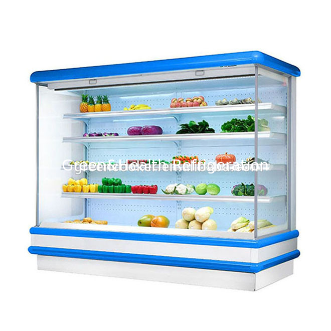 Multideck mở máy lạnh cho siêu thị hiển thị trái cây đèn LED ánh sáng kính đông lạnh