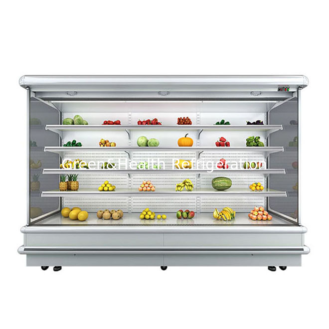 Multideck mở máy lạnh cho siêu thị hiển thị trái cây đèn LED ánh sáng kính đông lạnh