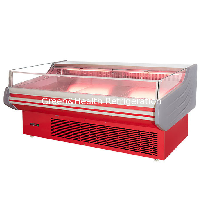 Siêu thị Chất chứa thịt tươi hiển thị kính mở Thép không gỉ Thịt tươi đông