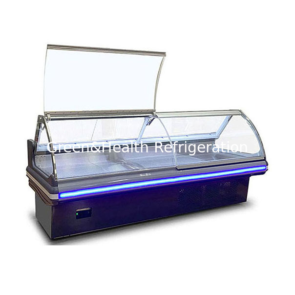 Cửa hàng thịt / siêu thị / Flip Top Glass Stainless Steel Fresh Meat Storage Display Freezer