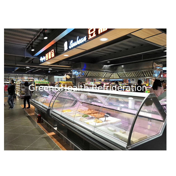 Thép không gỉ thương mại lớn thủy tinh trong suốt Cung cấp thực phẩm nấu chín Cung cấp thực phẩm nấu chín tủ đông