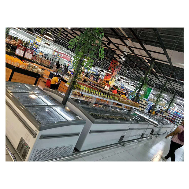 Cửa kính trượt ngang với máy nén đóng băng Cabinet đảo