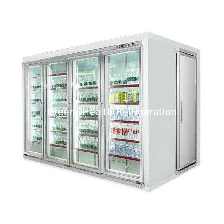 Cửa kính lạnh Hiển thị máy làm lạnh / Đi bộ trong tủ đông Blast với kệ trưng bày cho thịt và rau