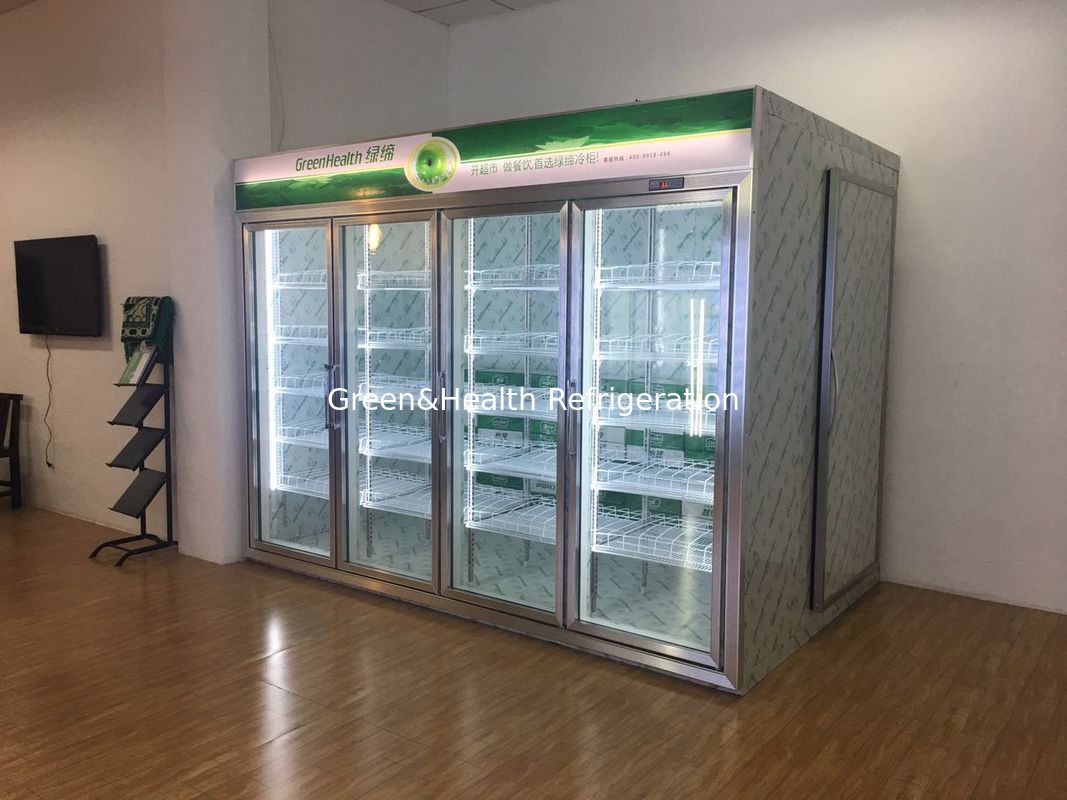 Cửa kính lạnh Hiển thị máy làm lạnh / Đi bộ trong tủ đông Blast với kệ trưng bày cho thịt và rau