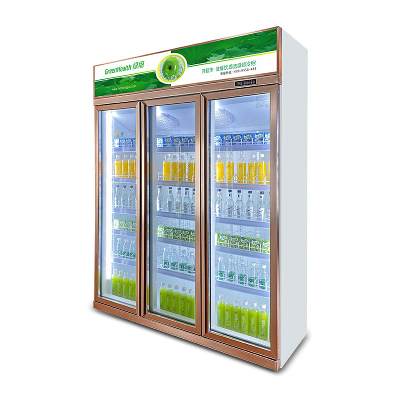 Tủ lạnh với cửa thủy tinh lắc bán hàng đồ uống hiển thị tủ lạnh cho tiện nghi cửa hàng tạp hóa