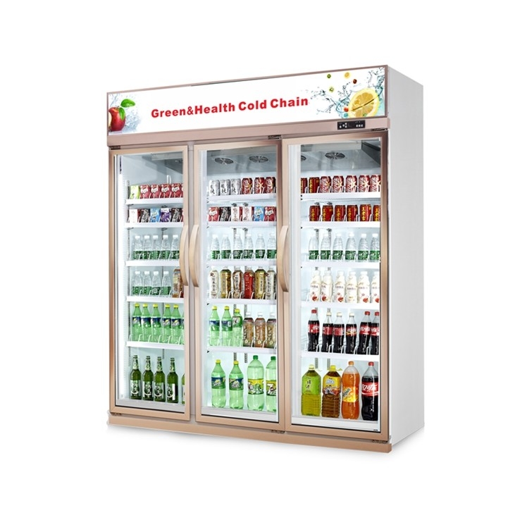 Tủ lạnh với cửa thủy tinh lắc bán hàng đồ uống hiển thị tủ lạnh cho tiện nghi cửa hàng tạp hóa