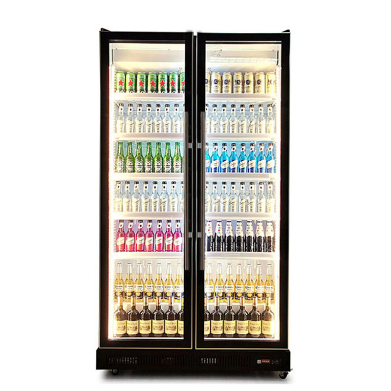 Siêu thị thương mại hai cửa kính nhiều đèn LED điều chỉnh đồ uống hiển thị tủ đông