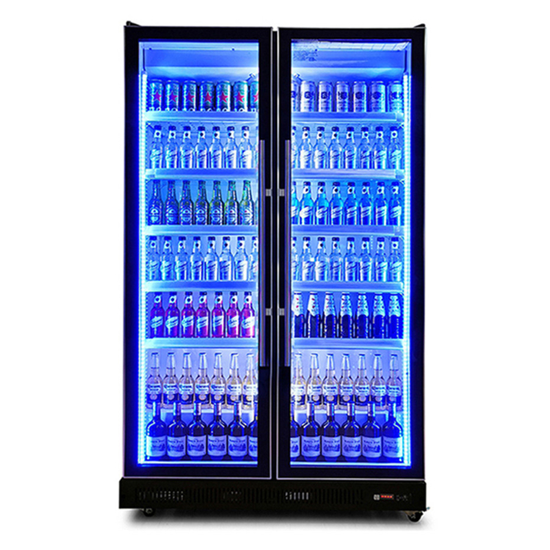Siêu thị thương mại hai cửa kính nhiều đèn LED điều chỉnh đồ uống hiển thị tủ đông