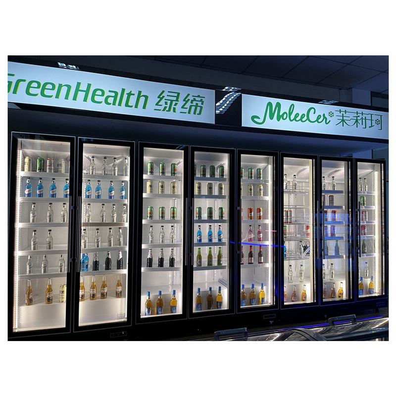 Siêu thị thương mại hai cửa kính nhiều đèn LED điều chỉnh đồ uống hiển thị tủ đông