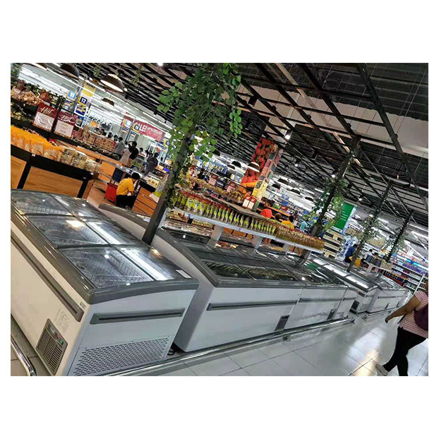 Thương mại siêu thị cửa trượt ngang lớn chất lượng cao lạnh hiển thị đảo tủ đông lạnh