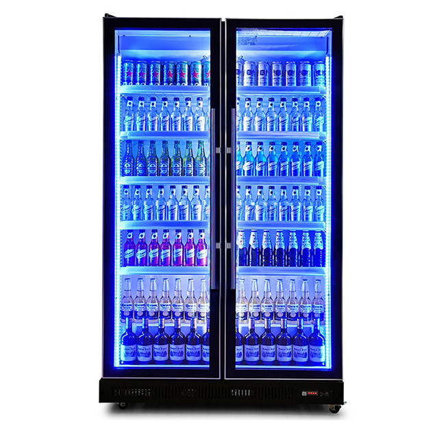 Hai cửa kính thương mại nhiều đèn LED đồ uống / rượu lạnh hiển thị tủ lạnh