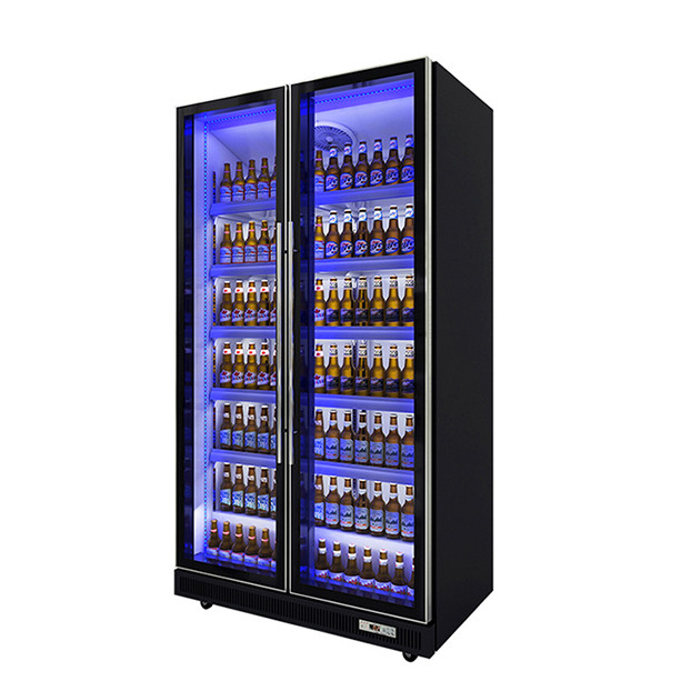 Hai cửa kính thương mại nhiều đèn LED đồ uống / rượu lạnh hiển thị tủ lạnh