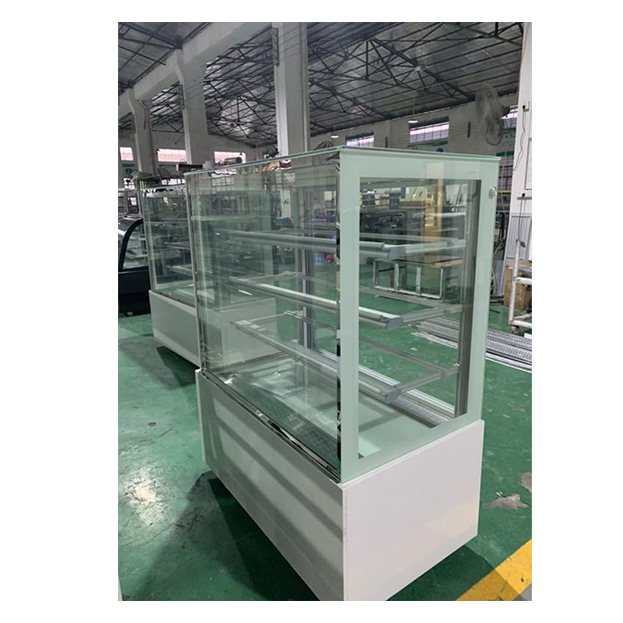 Tủ trưng bày bánh kem nhiều tầng góc phải trắng/đen bằng kính thép không gỉ