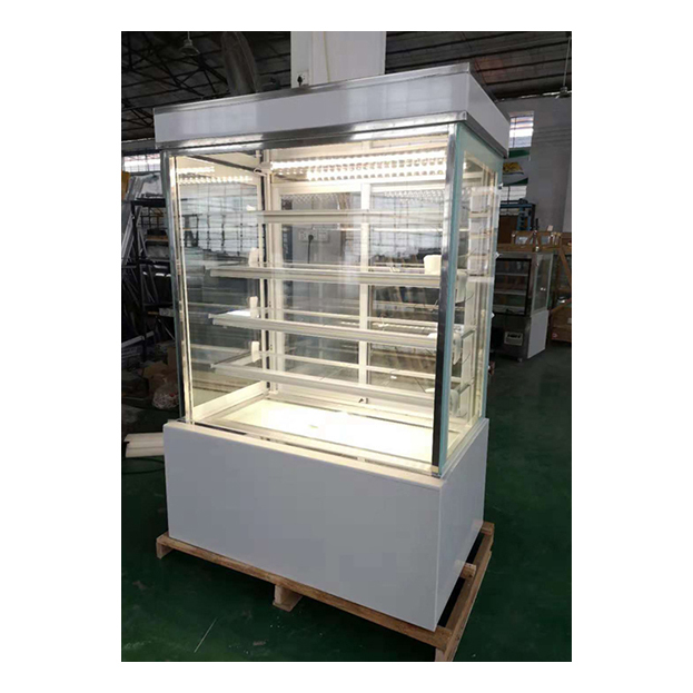 Tủ trưng bày bánh kem nhiều tầng góc phải trắng/đen bằng kính thép không gỉ