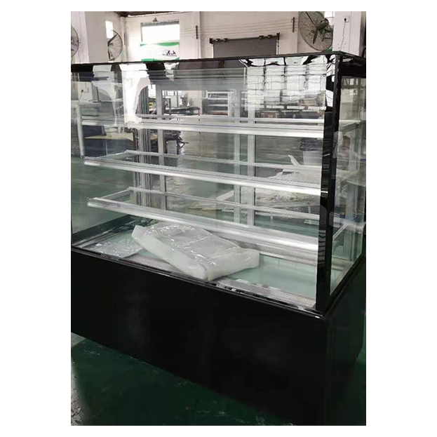 Tủ trưng bày bánh kem nhiều tầng góc phải trắng/đen bằng kính thép không gỉ
