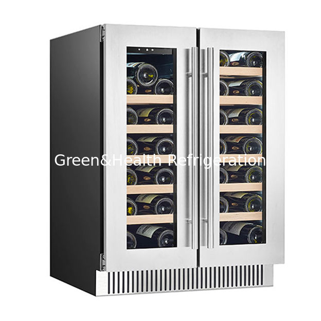 Giấy chứng nhận ETL 68 chai Hai cửa kính Hai vùng nhiệt độ độc lập Cây sồi gỗ sồi Cung cấp rượu vang đỏ Tủ đông lạnh