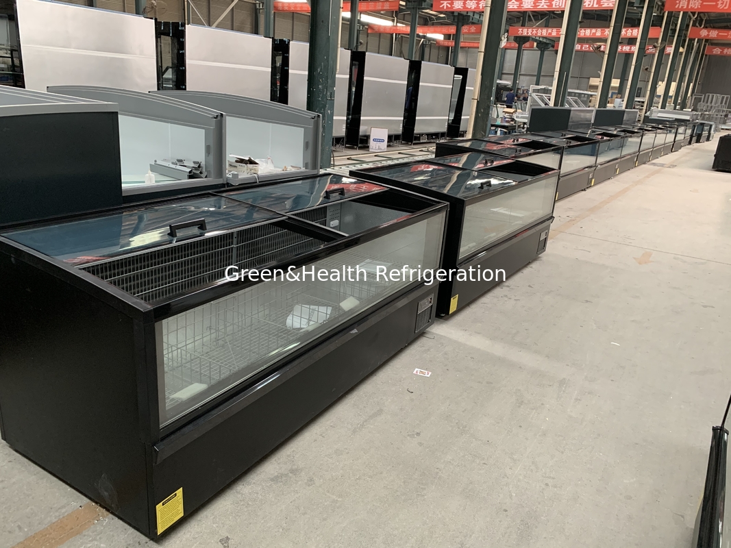 Supermarket Island Freezer Panoramic Glass Freezer Tự động giải đông Island Freezer Với đèn LED