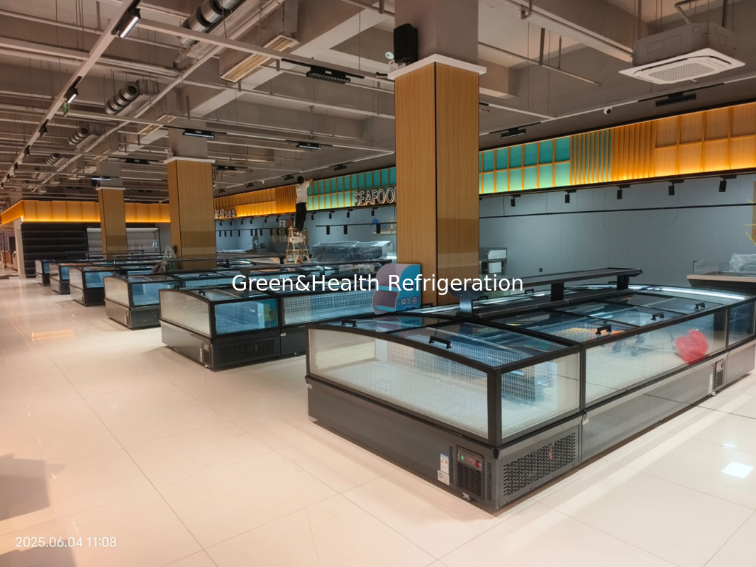 Supermarket Island Freezer Panoramic Glass Freezer Tự động giải đông Island Freezer Với đèn LED