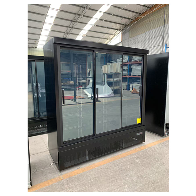 Nhấn kéo loại cửa kính đa siêu thị thương mại Đen đáy đơn vị làm lạnh hiển thị tủ đông tủ lạnh
