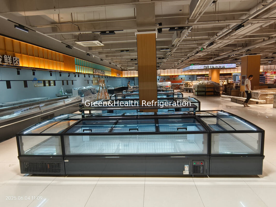 Giá trực tiếp của nhà máy kết hợp đảo hiển thị tủ đông với cửa sổ kính lớn và máy nén Secop