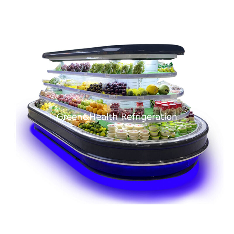 Máy làm mát mở đa tầng thương mại với đèn LED tự động giải nồng và tiết kiệm năng lượng cho màn hình siêu thị