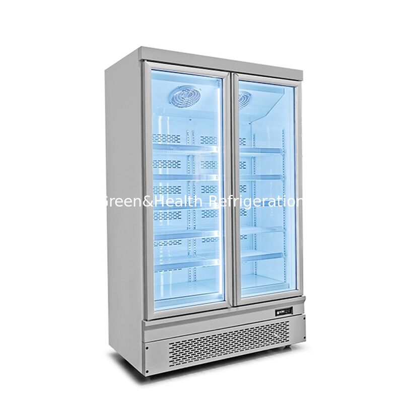Bottom Mounted Upright 2 Glass Door Commercial Display Freezer với tự động tan băng và thép không gỉ bên ngoài